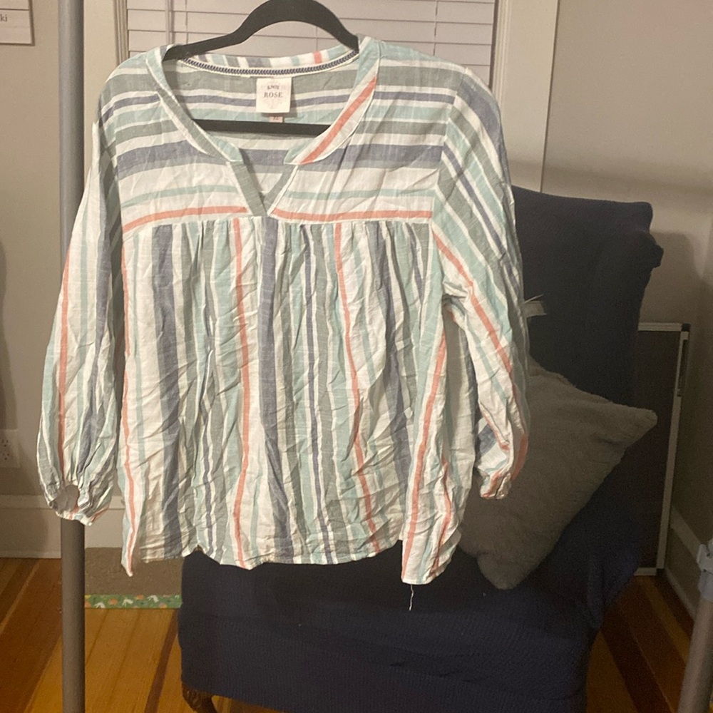 Knox Rose Striped Cotton Tunic Top in Aqua, White & Coral